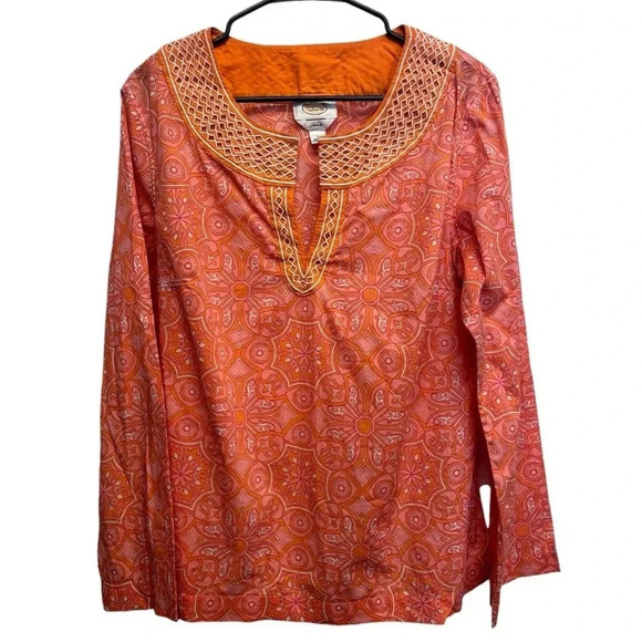 Talbots Tops - Talbots Boho Tunic Mandala Print Long Sleeve Embroidered Stretchy Lightweight
